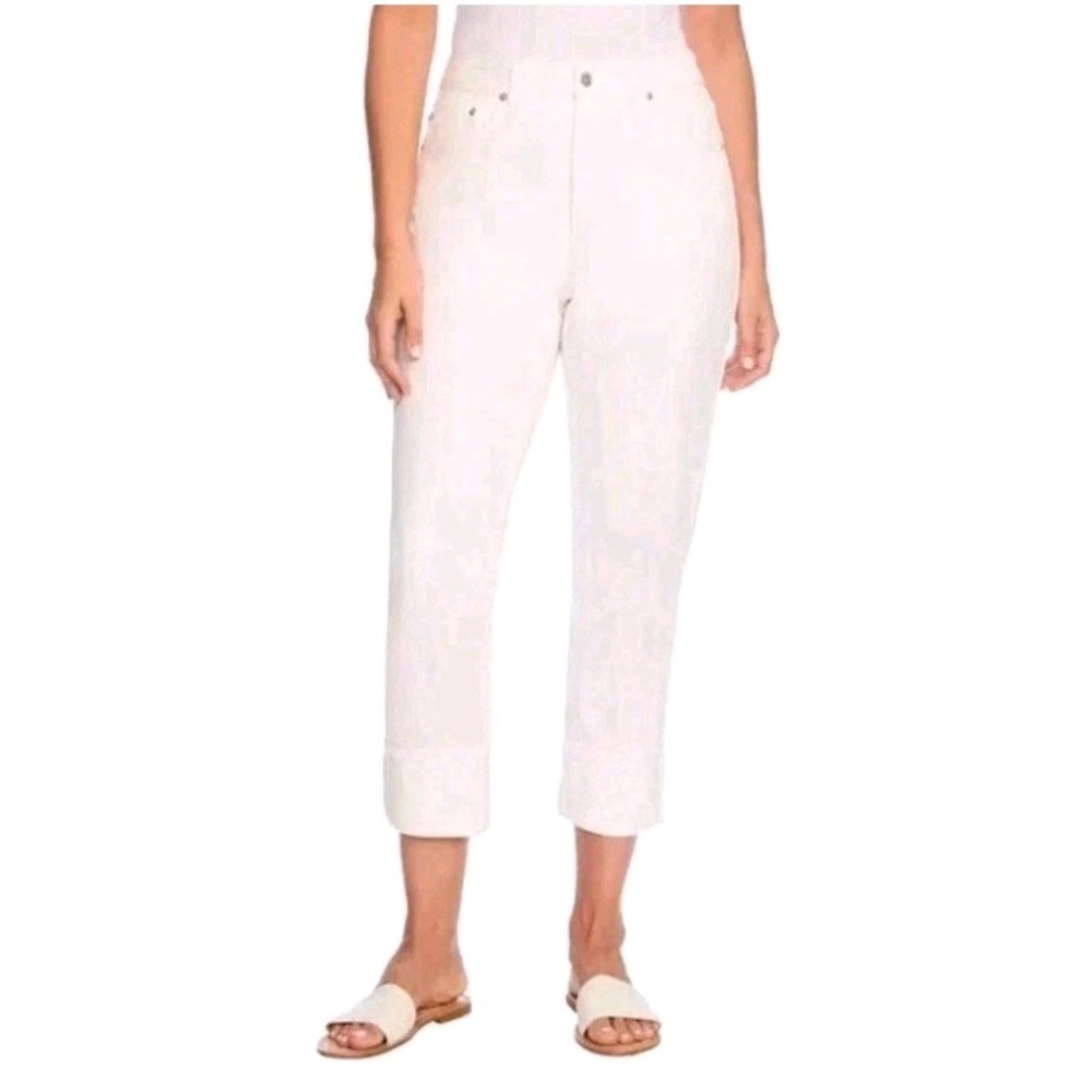 FRYE White Cropped Jeans Women's 12/31 Stretch Denim Wide Cuff Straight Leg NWOT